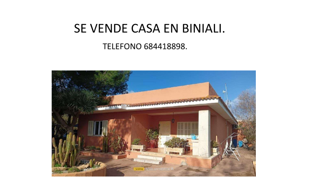  for sale villa Biniali Pla (Es) 1